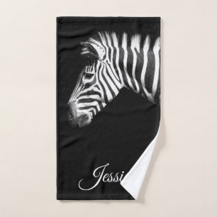 Eleganter Personalisierter Name Schwarz/Weiß Zebr Handtuch
