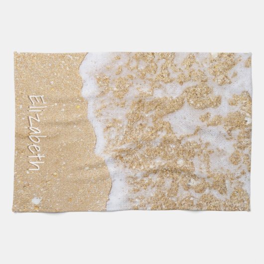 Eleganter Personalisierter Name Strand und Meer Geschirrtuch (Horizontal)