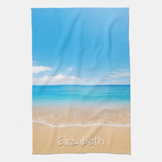 Eleganter Personalisierter Name Strand und Meer Geschirrtuch (Vertikal)