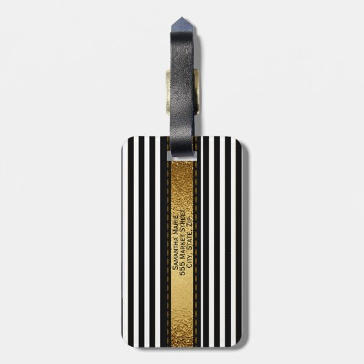 Eleganter personalisierter Schwarz-weißer Streifen Gepäckanhänger (Rückseite vertikal)