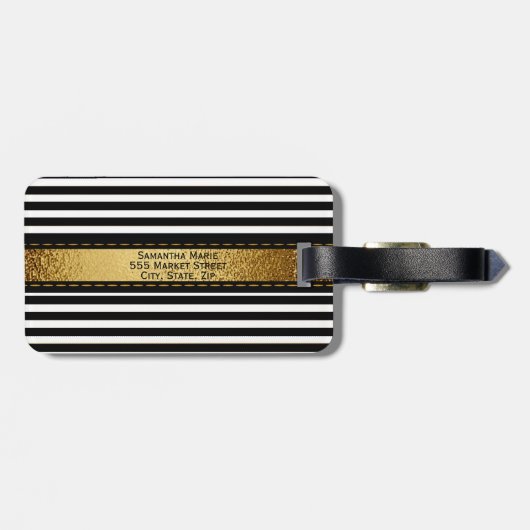 Eleganter personalisierter Schwarz-weißer Streifen Gepäckanhänger (Rückseite horizontal)