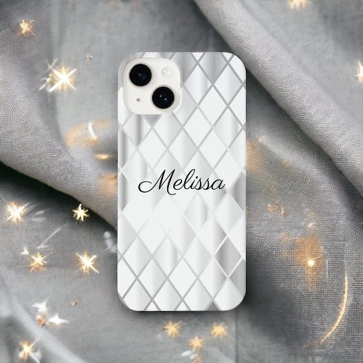 Eleganter Personalisierter Silbergrau Diamant Luxu iPhone Hülle