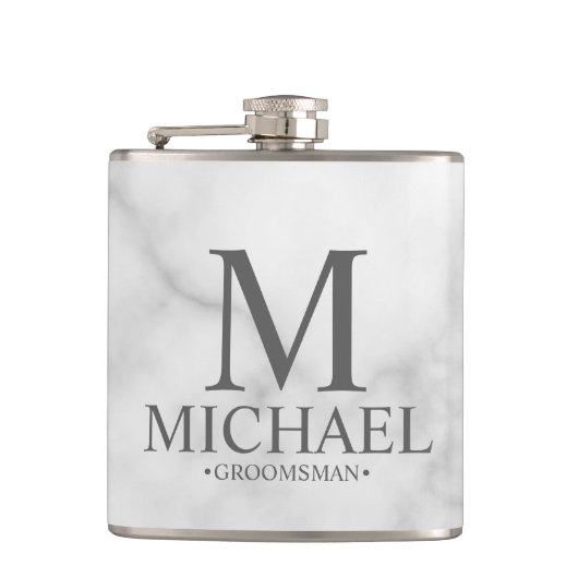 Eleganter Personalisierter Trauzeuge aus weißem Ma Flachmann (Vorderseite)