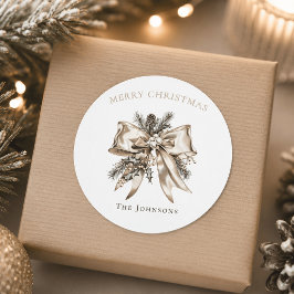 Eleganter personalisierter Weihnachts-Schleifen-Au Runder Aufkleber