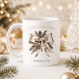 Eleganter personalisierter Weihnachts-Schleifen-Be Kaffeetasse