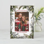 Eleganter Personalisierter Weihnachtskranz Feiertagskarte (Stehend Vorderseite)