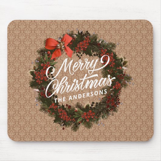 Eleganter Personalisierter Weihnachtskranz | Mouse Mousepad (Vorne)