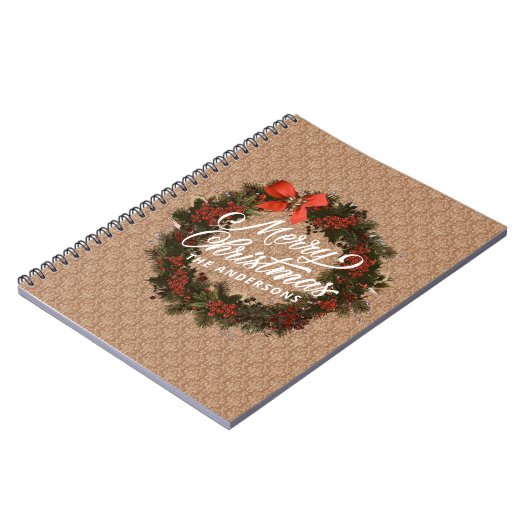 Eleganter Personalisierter Weihnachtskranz | Noteb Notizblock (Linke Seite)