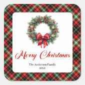 Eleganter personalisierter Weihnachtskranz Quadratischer Aufkleber (Vorderseite)