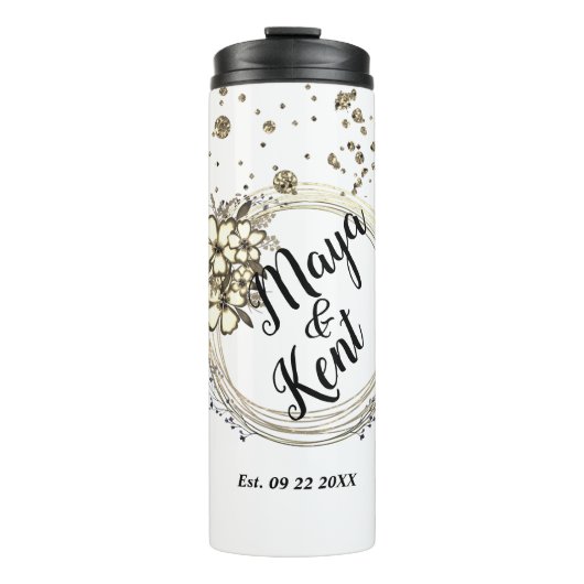 Eleganter Personalisierter Wreath Floral Glitzer H Thermosbecher (Vorderseite)