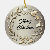 Eleganter Pewter und Blassgoldener Weihnachtskranz Keramik Ornament (Vorne)