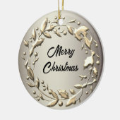 Eleganter Pewter und Blassgoldener Weihnachtskranz Keramik Ornament (Links)