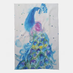 Eleganter Pfau-Aquarell Damen Pastellfarben Geschirrtuch
