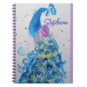 Eleganter Pfau-Aquarell Damen Pastellfarben Notizblock