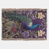 Eleganter Pfau Auf Lila William Morris Inspiriert Decke (Vorderseite)