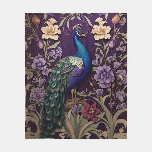 Eleganter Pfau Auf Lila William Morris Inspiriert Fleecedecke (Vorderseite)