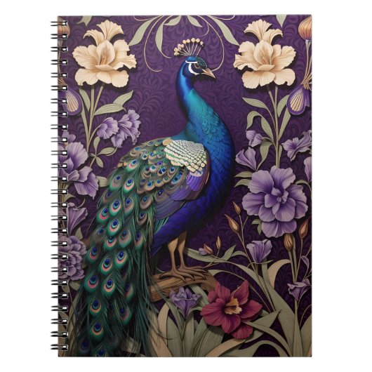 Eleganter Pfau Auf Lila William Morris Inspiriert Notizblock (Vorderseite)