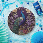 Eleganter Pfau Auf Lila William Morris Inspiriert Pappteller (Party)