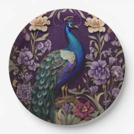 Eleganter Pfau Auf Lila William Morris Inspiriert Pappteller