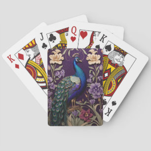 Eleganter Pfau auf lila William Morris inspiriert Spielkarten