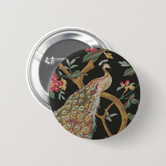 Eleganter Pfau auf schwarzer Taste Button (Vorne & Hinten)
