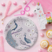 Eleganter Pfau Blumen Vintage (11) Pappteller (Party)
