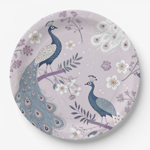 Eleganter Pfau Blumen Vintage (11) Pappteller