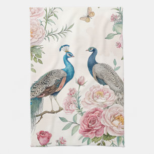 Eleganter Pfau Blumen Vintage (12) Geschirrtuch