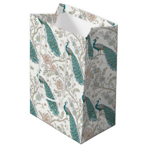 Eleganter Pfau Blumen Vintage (5) Mittlere Geschenktüte