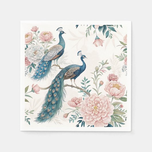 Eleganter Pfau Blumen Vintage (6) Serviette (Vorderseite)