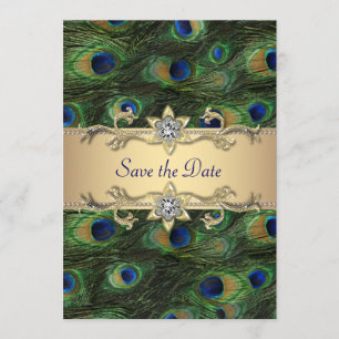 Eleganter Pfau, der Save the Date Wedding ist