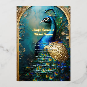 Eleganter Pfau echte Folie Vintage indischer Luxus Folieneinladung