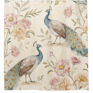 Eleganter Pfau Floral Vintage (10) Duschvorhang