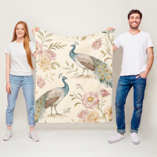 Eleganter Pfau Floral Vintage (10) Fleecedecke
