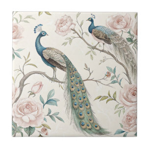 Eleganter Pfau Floral Vintage (10) Fliese