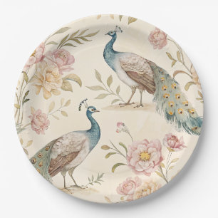 Eleganter Pfau Floral Vintage (10) Pappteller