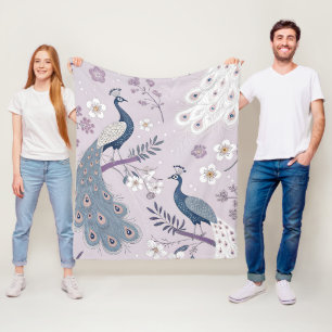 Eleganter Pfau Floral Vintage (11) Fleecedecke