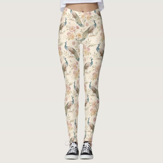 Eleganter Pfau Floral Vintage (11) Leggings (Vorderseite)