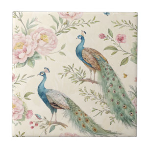 Eleganter Pfau Floral Vintage (13) Fliese