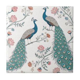 Eleganter Pfau Floral Vintage (19) Fliese