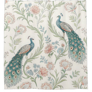 Eleganter Pfau Floral Vintage (1) Duschvorhang