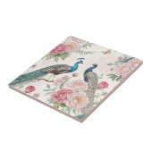 Eleganter Pfau Floral Vintage (1) Fliese (Seite)