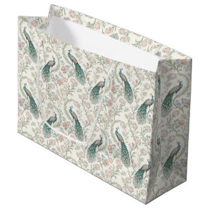 Eleganter Pfau Floral Vintage (1) Große Geschenktüte