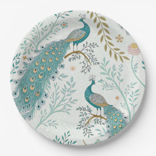 Eleganter Pfau Floral Vintage (1) Pappteller