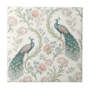 Eleganter Pfau Floral Vintage (20) Fliese