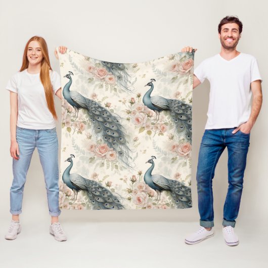Eleganter Pfau Floral Vintage (2) Fleecedecke (Beispiel)