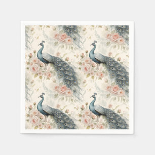Eleganter Pfau Floral Vintage (2) Serviette