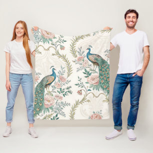 Eleganter Pfau Floral Vintage (3) Fleecedecke
