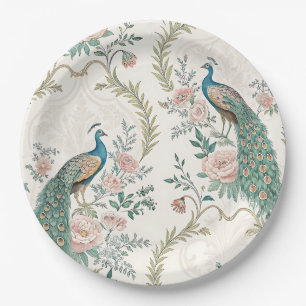 Eleganter Pfau Floral Vintage (3) Pappteller