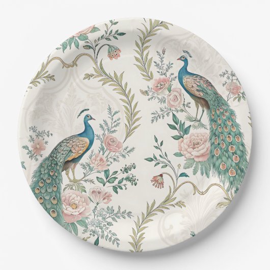 Eleganter Pfau Floral Vintage (3) Pappteller (Vorderseite)